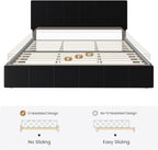 SHA CERLIN King Size Bed Frame, Velvet Upholstered Platform Bed, Vertical Channel Tufted Adjustable Headboard, Low Profile Bed Frame, No Box Spring Needed, Easy Assembly, Black