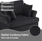 Karl home 39" Swivel Accent Chair,Oversized Seat Armchair W/2 Pillows and 4 Pockets,Modern Upholstered Corduroy Barrel Chairs,Comfy Single Sofa for Living Room,Reading,Bedroom and Office -Black