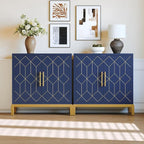 HLR Accent Cabinet with Gold Trim Set of 2,Storage Cabinet with 2 Doors,Modern Wooden Sideboard for Living Room, Kitchen, Office and Hallway(Blue)