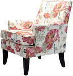 HULALA HOME Modern Accent Chair with Arms and Wooden Legs, Mid Century Accent Chair Armchair High Back Rest, Padded Armrest and Comfortable Cushioned Seat for Living Room (Red Yellow Floral)