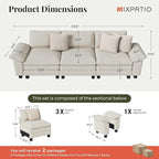 123" Cloud Modular Sectional Sofa, 3-Seater w/Deep Seat & Removable Arms, Plush Chenille for Living Room - Beige