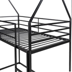 Bunk Bed with Slide for Kids,Bunk Bed Twin Over Twin, Metal Junior House Low Bunk Bed, Toddler Floor Bunk Beds Frame with Guardrail for Kids, Convertible Slide and Ladder Noise Free(New Black)
