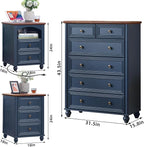 Farmhouse Dressers and Night Stand Set of 3, Wood 43.5'' Tall Dresser and 18'' Wide Chest of Drawers, Roman Column Nightstand Set of 2, Bedroom Furniture Dresser Suites for Living Room, Hallway, Home