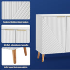 Fluted Storage Cabinet with Doors Set of 2, Wooden Sideboard Buffet Cabinet with Adjustable Shelves, Modern Accent Table for Living Room, Entryway, White