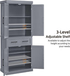 Yaheetech Kitchen Pantry Storage Cabinet with Drawer, 72.5" H Cupboard Pantry Cabinets with Adjustable Shelves and Barn Doors for Dining Room/Living Room, Dark Gray