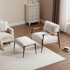LukeAlon Mid-Century Chenille Accent Chair with Ottoman, Soft Living Room Chair with Metal Legs Modern Upholstered Armchair Reading Nook Chair Lounge Leisure Chair with Footstool for Bedroom, Beige