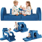 12 Pcs Modular Kids Play Couch, Toddler Couches That Fold Out, Plush Foam Chair for Children’s Playroom, Velvet Fabric Convertible Foam and Floor Cushion for Boys and Girls (Blue,07)
