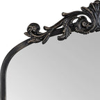 Kate and Laurel Arendahl Vintage Arched Tall Panel Mirror, 18 x 58, Antique Black, Traditional Baroque Full Length Mirror with Ornate Garland Inspired Crown for Bedroom