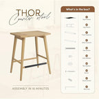 Thor Wicker Premium Solid Wood Counter Stool 24", Backless Counter Height Seating with Hand-Knitted Rope, Eco-Friendly Modern Design (Light Oak)