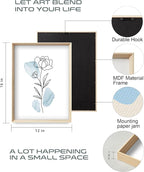 HesenDot Framed Blue Floral Canvas Wall Art,Minimalist Botanical Wall Art Decor,12x16IN Wood High Framed Prints,Boho Flowers Artworks Prints Posters for Living Room,Kitchen,Bedroom Set of 3