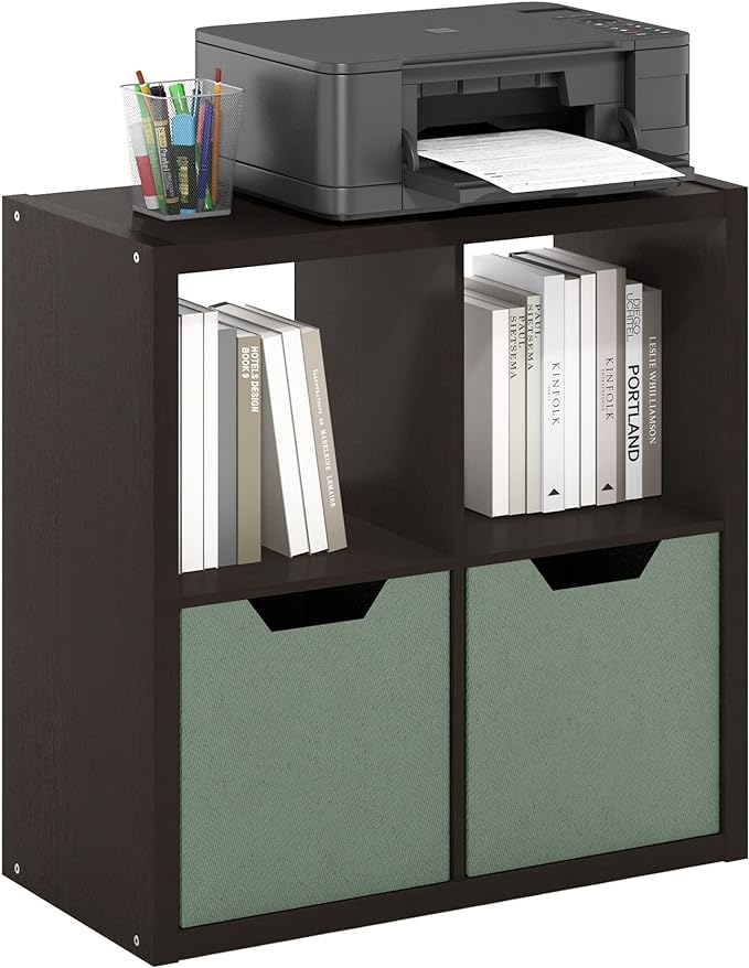 Furinno CUBICLE Book Shelf, 4-Cube Bookself, Thick Frame Bookcase with Reversible Open Back, 14.6 x 30 x 30, for Living Room, Bedroom, Home Office, Black Dark Oak