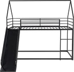 Bunk Bed with Slide for Kids,Bunk Bed Twin Over Twin, Metal Junior House Low Bunk Bed, Toddler Floor Bunk Beds Frame with Guardrail for Kids, Convertible Slide and Ladder Noise Free(New Black)
