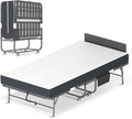 Folding Bed with Mattress for Adults, 75" x 31" Foldable Bed with Headboard and Side Pocket, Twin Size Metal Bed Frame with Wheels, Portable Rollaway Bed for Guest, Travel