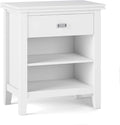 SIMPLIHOME Artisan Bedside Table - 24 inch Wide Solid Wood Nightstand Table in White, Contemporary Bedroom Side or End Table with 1 Drawer, Open Shelf Storage and Bronze Knobs