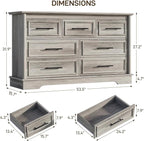 LGHM 7 Drawers Dresser for Bedroom, 54" Wide Chest of Drawers with Smooth Gliding Drawers, Gray Wood Dresser, Sturdy Storage Dressers Organizer with Metal Handles for Home Office, Farmhouse, Nursery