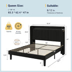 Allewie Queen Size Platform Bed Frame with USB Charging Station and Storage Shelf/Upholstered Velvet Wingback Headboard/Wooden Slats Support/No Box Spring Needed/Easy Assembly, Black