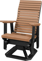 DutchCrafters Modern Horizontal Slat High Back Poly Adirondack Swivel Glider Outdoor Patio Chair (Black & Cedar)