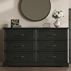 Farmhouse 6 Drawers Dresser for Bedroom, 54" Wide Modern Chest of Drawers with Deep Drawers & Bar Handles, Rustic Wood Dresser TV Stand, Wooden Closet Storage Organizer for Living Room, Hallway, Black