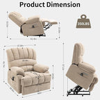 Power Recliner with Vibration Massage & Lumbar Heat, Electric Lift Chairs for Elderly, High Back Reclining Max 155 Degree with Charging Ports, Chenille Fabric Beige