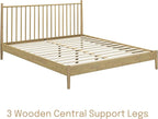 NTC Inno Wooden Bed Frame with Headboard, Solid Oak and Rubber Wood Foundation with Silent Slats and Wood Central Supports, 1000 Lb Capacity, Effortless Assembly, King - Sand