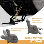 Tall Man Oversized Dual Motor Power Lift Recliner w/Heat Massage, Large Lay Flat Sleeper Electric Recliner with Extended Footrest for Elderly, Lumbar Pillow, USB & Type-C Ports, Plush-Gray
