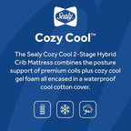 Sealy Baby Cozy Cool Hybrid Breathable Crib Mattress, GREENGUARD GOLD Certified, Made in USA, Cooling Foam, 2 Stage, Toddler Bed Fit, 204 Coils & Cotton Cover, Safety & Quality Tested, 52x28"