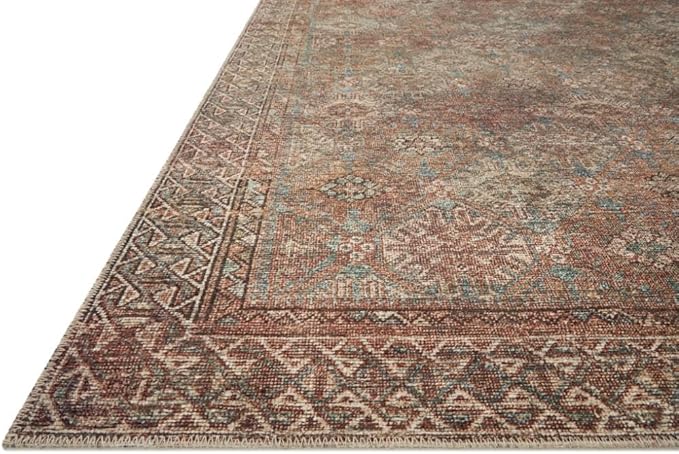 Loloi Amber Lewis Billie Collection, Aqua & Rust 2'-3" x 3'-9" Area Rug – Antique & Distressed Accent Rugs for Living Room, Bedroom, Entryway & Hallway, No Shed High Traffic Area Home Decor Rug