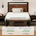 Z-hom Upgraded Twin Bed Frames, Heavy Duty Metal Sturdy Bed Frame Twin Size with Modern Wood Headboard & Footboard, Stable Platform Bed Furniture Bed Storage, No Noise, No Box Springs,Walnut