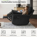 Swivel Recliner Chair for Adults, Corduroy Nursery Glider Rocking Chair, Armchair with 2 Pillows, Comfy High Back Reclining for Small Spaces, Nursery Bedroom Living Room (Corduroy Black, 1 Pack)