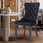 Velvet Upholstered Dining Chairs Set of 8, Modern Style Kitchen Side Chairs with Nailhead Trim and Wood Legs,Metal Pulling Ring for Dining Room Living Room(Quadrangular Star&Black)