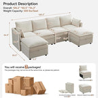 105" Cloud Modular 4 Seater Sofa with 2 Storage Ottoman, Modern Upholstered Sofa Storage Sofa Couch Deep Seat, U Shape Sectional Sofa Chenille Comfy Couch with Armrests for Living Room, Beige
