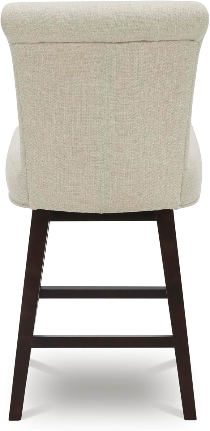 CHITA 26 Inch Counter Height Swivel Bar Stools Set of 3, FSC Certified Modern Upholstered Swivel Barstool Chairs with Back, Fabric in Linen