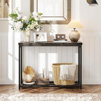 32" Small Console Table, 2-Tier Narrow Entryway Table, Sofa Table with Mesh Shelves, Console Tables for Living Room, Hallway, Entryway, Farmhouse Console Table with Storage, Oak Grey