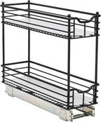 Household Essentials Glidez Multipurpose Paint-Finished Steel Pull-Out/Slide-Out Storage Organizer with Plastic Liners for Under Cabinet Use - 2-Tier Design, Black