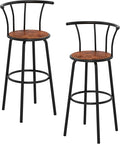 VECELO Bar Stools Set of 2, Swivel Counter Barstools with Backrest, Bar Height Chairs for Dining Room, Kitchen Island, Pub, Easy Assembly, Retro Brown