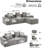 WILLOVE Modular Sectional Sofa Set, Chenille Cloud Couch with Wide Armrests & 8 Pillows, Deep Seat Couches for Living Room, 6-Seater Grey