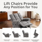 Oversized Power Lift Recliner Chair for Elderly, Electric Lift Chair with Masssage and Heat, Overstuffed Power Recliner for Adults, 3 Positions,USB Ports, Side Pockets,Grey