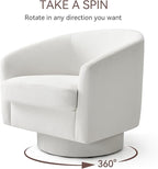 Swivel Barrel Accent Chair, Round Chenille Fabric Living Room Arm Chairs, Modern Upholstered Comfty Reading Nook Chairs for Bedroom, Small Club Armchair, Single Sofa Side Chair, White