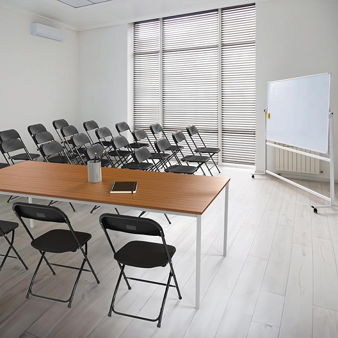 VINGLI 12 Pack Black Plastic Folding Chair, Indoor Outdoor Portable Stackable Commercial Seat with Steel Frame 350lb. Capacity for Events Office Wedding Party Picnic Kitchen Dining