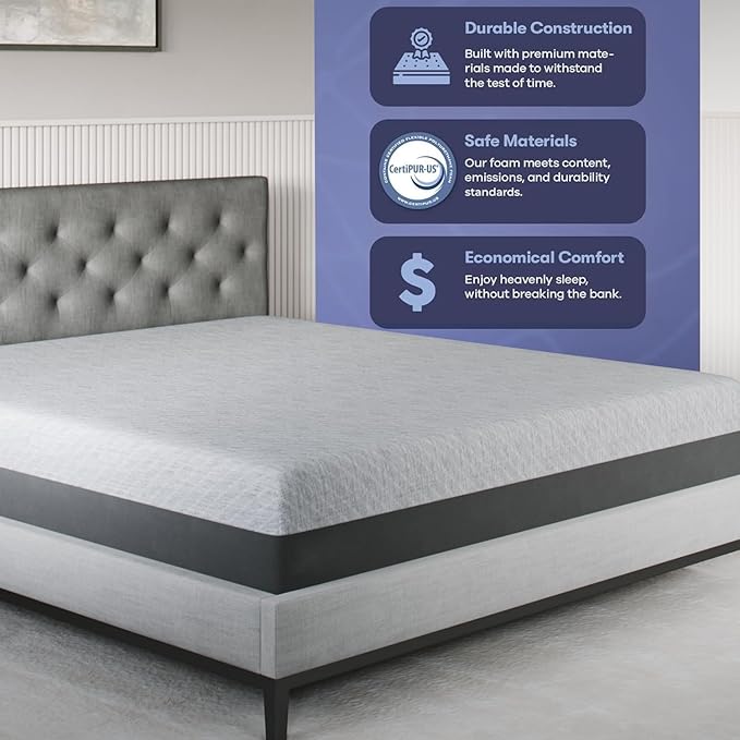 Celestial Sleep Gel Memory Foam Mattress in a Box, Made in The USA, CertiPUR-US® Certified Foam, Oeko-Tex, and Fiberglass-Free Certified Bed, 12 inch Soft - King