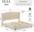Belffin Full Size Bed Frame with Headboard, Upholstered Velvet Luxury Bed Frame with Wingback, Anti-Slide Tall Footboard, Button Tufted & Nailhead Trim, Noise-Free, No Box Spring Needed, Beige