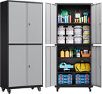 SISESOL Metal Storage Cabinet with Wheels,Rolling Garage Storage Cabinet with Lock,Gray Lockable Metal Cabinets with Shelves,Tall Tool Cabinets on Wheels for Garage,Home,Office,Shop