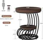 Tribesigns Round End Table Set of 2, 2-Tier Farmhose Wood Side Table with Shelf Storage, Small Sofa Side Bedside Nightstand, Accent Furniture for Living Room, Rustic Brown