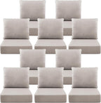 Luxury 6" Outdoor Cushions for Patio Furniture, 24x24x6" Thick Seat Cushion Set of 10, Fade Resistant Couch Chair Replacement Cushions High Density Deep Wicker Chair Cushion w/ Removable Cover, Beige