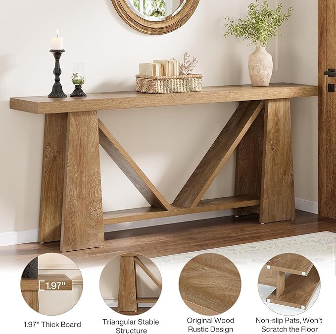 Tribesigns 70.9-Inch Extra Long Console Table for Entryway, 2-Tier Farmhouse Sofa Table with Storage, Wooden Narrow Behind Couch Table for Living Room, Hallway, Foyer