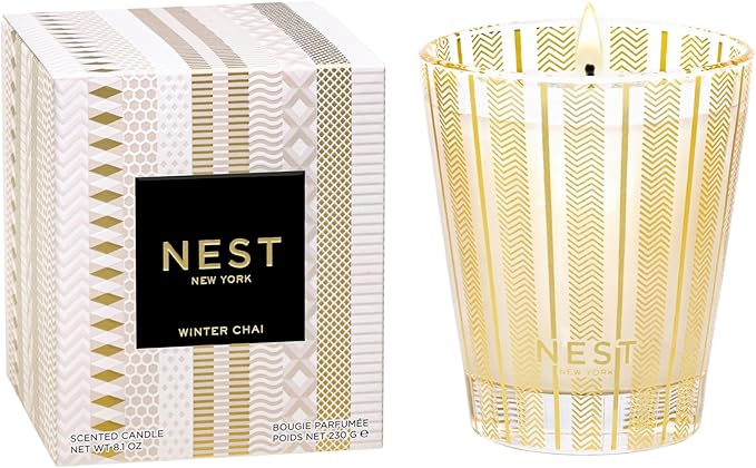 NEST New York Scented Classic Candle, Winter Chai - 8.1 oz - Up to 60-Hour Burn Time - Reusable Glass Vessel
