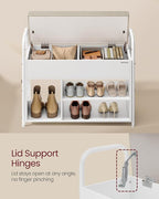 VASAGLE Shoe Bench, Shoe Rack, Entryway Furniture, Inner Storage Under The Lid, PU Pockets, Convenient Handles, for Entryway, Living Room, Bedroom, Cloud White and Cuppuccino Beige ULSB052W01