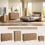CARPETNAL Fluted 7 Drawer Dresser for Bedroom, 55" Wide Wooden Chest of Drawers with Rounded Corners, Gold Handles, Modern Storage Organizer for Bedroom, Hallway(Walnut)