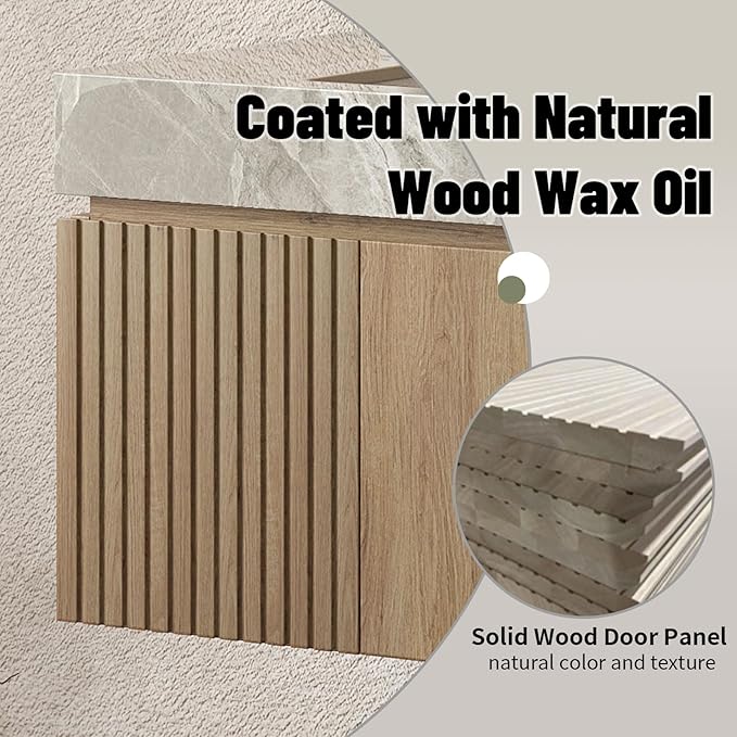 Bathroom Vanity with Sink 30 Inch, Floating Bathroom Vanity Sink Cabinet with Drawer and Door, Undermount Sink & Travertine-Pattern Sintered Stone Top, Pre-Assembled, White Oak