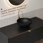 48 Inch Bathroom Vanity with Sink, Floating Fluted Vanity with Vessel Sink, Modern Wall Mounted Bathroom Vanity Cabinet with 2 Doors, Bowl Vessel Sink & Sintered Stone Top, Black